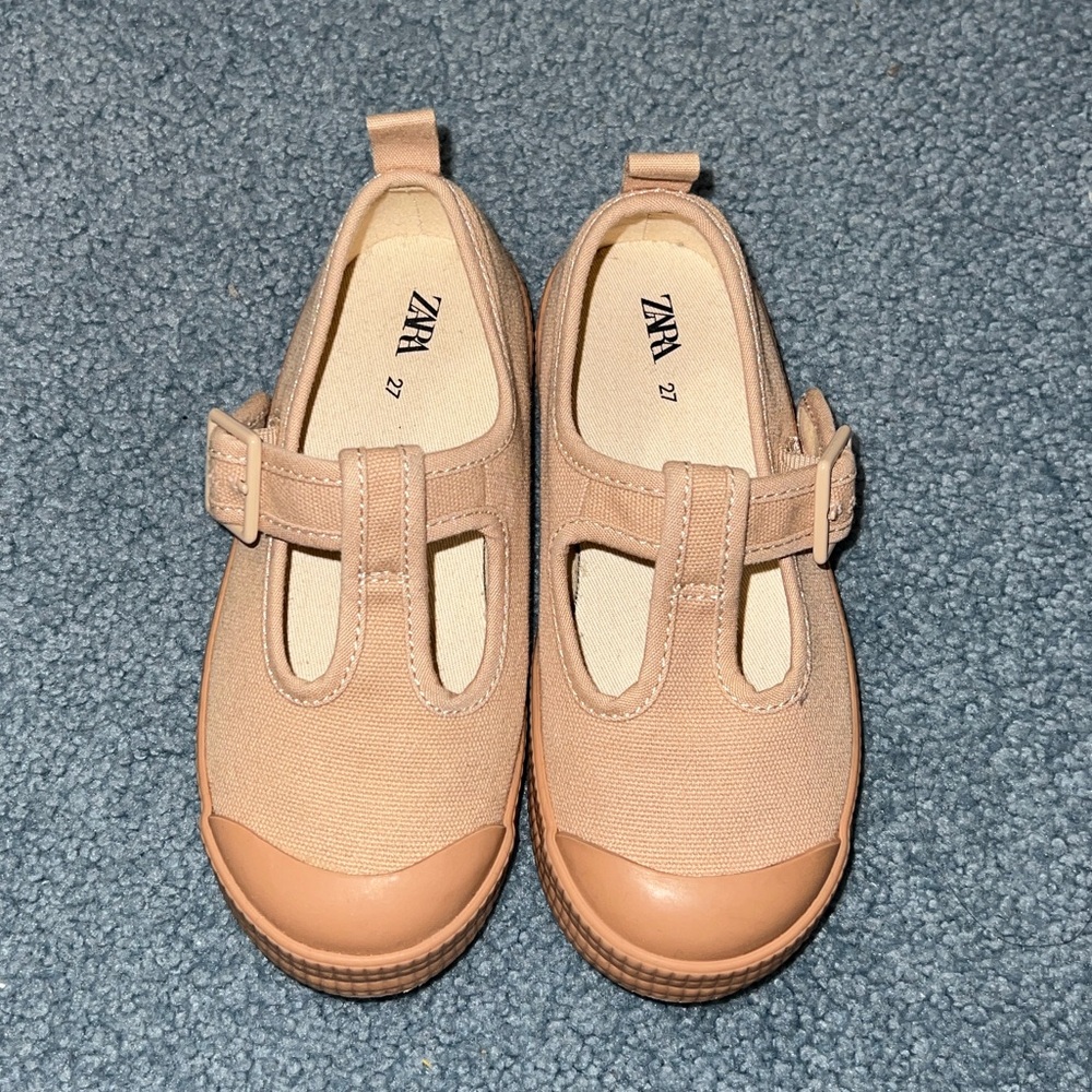 Zara Kids T-bar Sneakers with Toe Cap - Tan - Size 27 (10.5T)